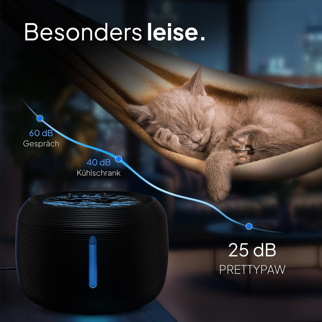 Pretty Paw Katzen Trinkbrunnen 2,5L leise mit LED und Aktivkohlefilter