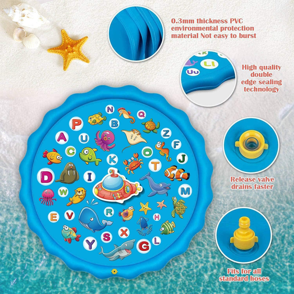Paochocky Sprinkler Wasserspielmatte 170 cm rund aufblasbar Garten Strand