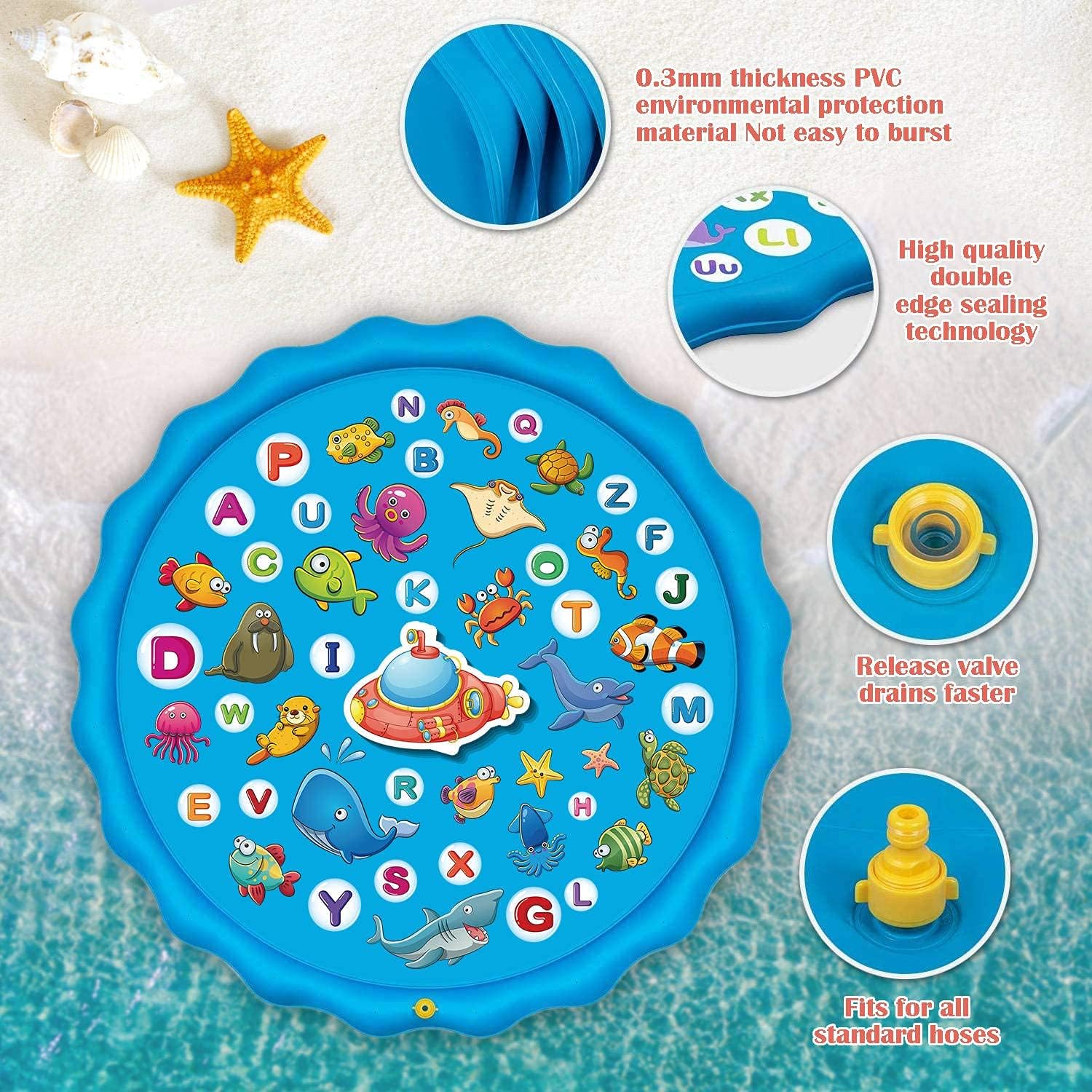 Paochocky Sprinkler Wasserspielmatte 170 cm rund aufblasbar Garten Strand