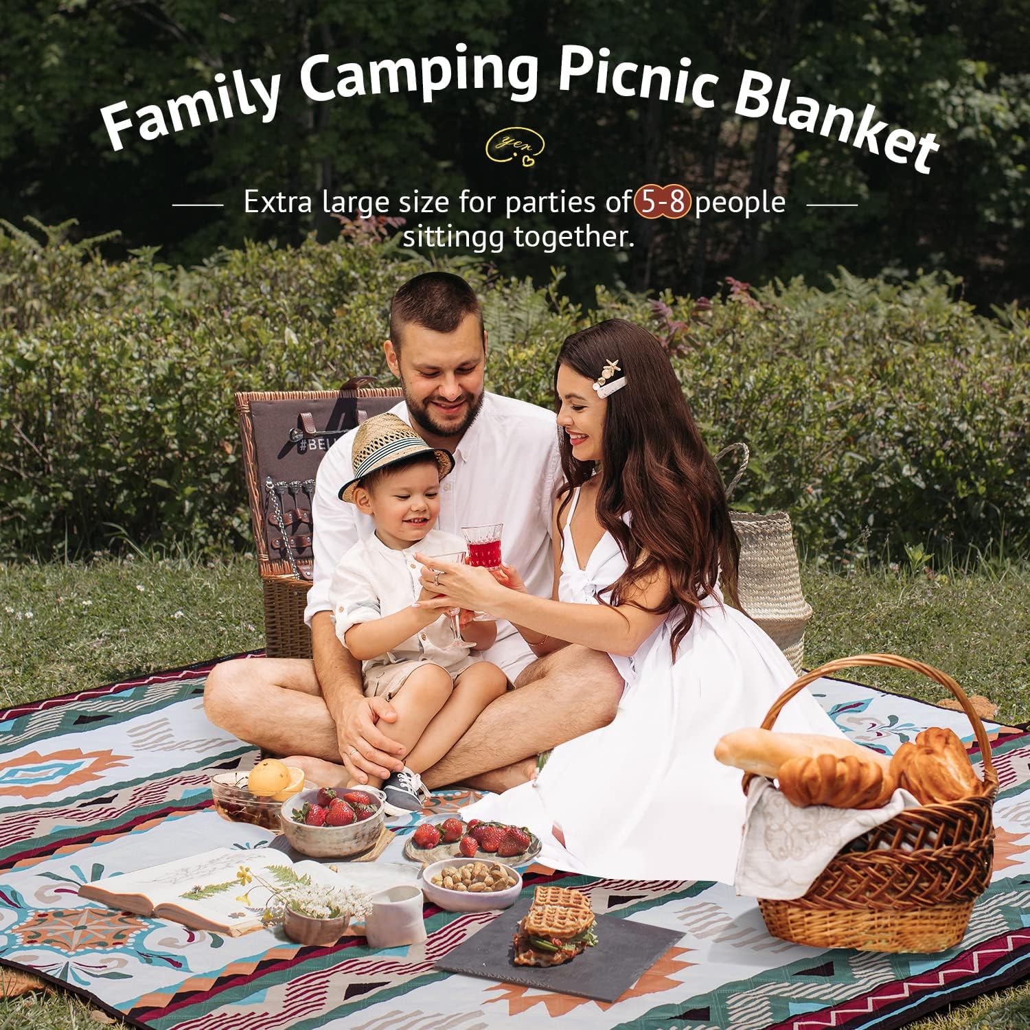 LARUTAN Stranddecke 200x200 cm sandfrei, tragbar waschbar Picknickdecke Gruen 200