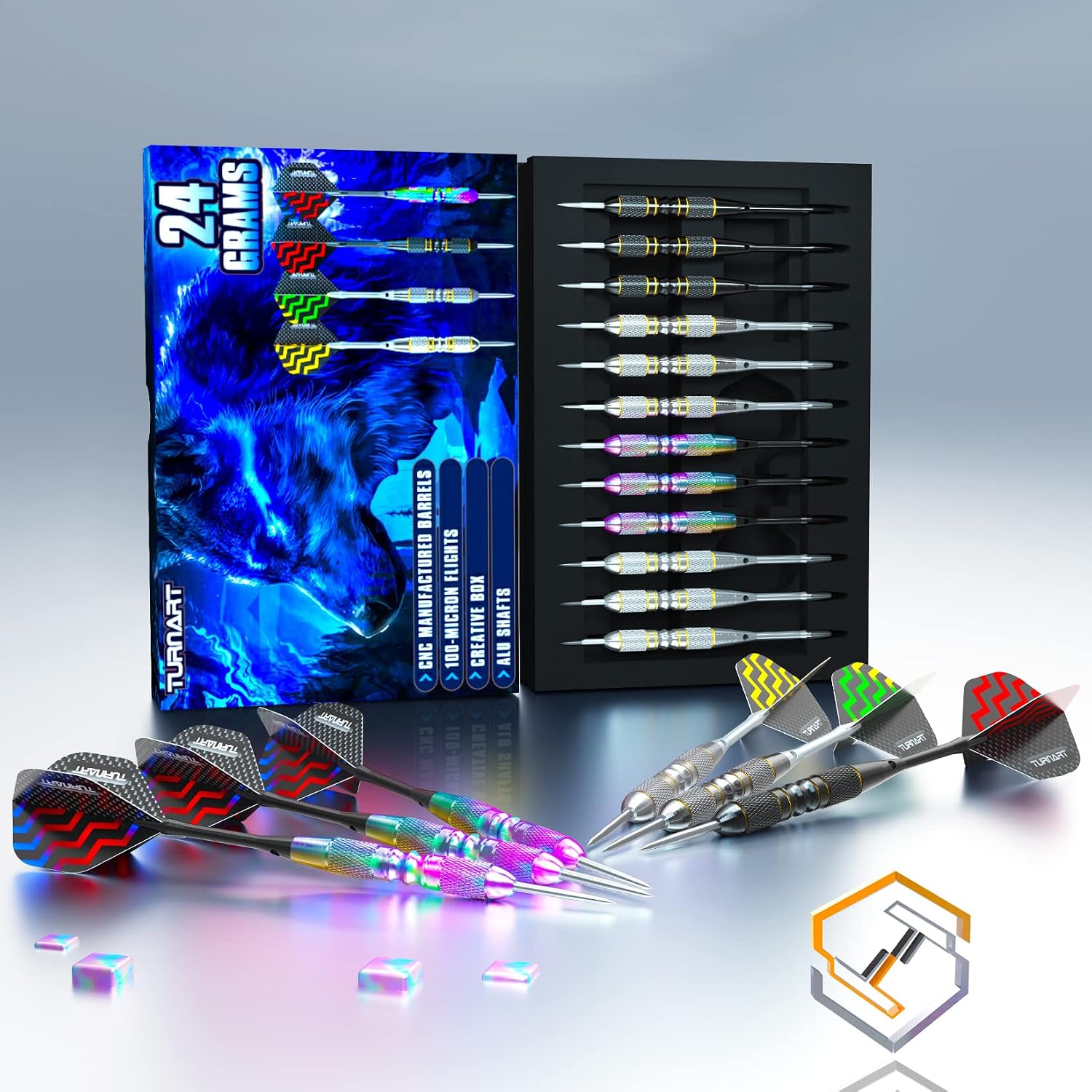 Turnart Steeldarts 12 Stueck mit Metallspitze und Dartcase Profi-Set