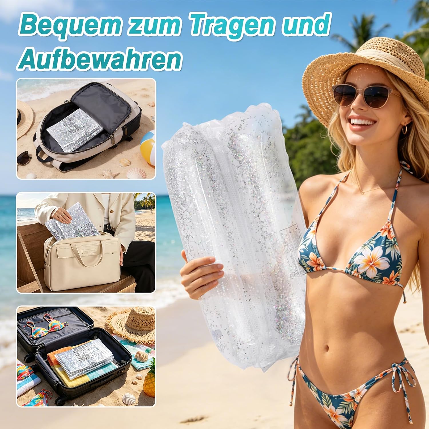 CYFIE Wasserhaengematte 4in1 aufblasbar mit Netz und Luftpumpe, 2er Set