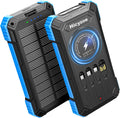 Solar Powerbank 26800 mAh mit integrierten 4 Kabeln USB‑C Schnellladung Qi Wirel