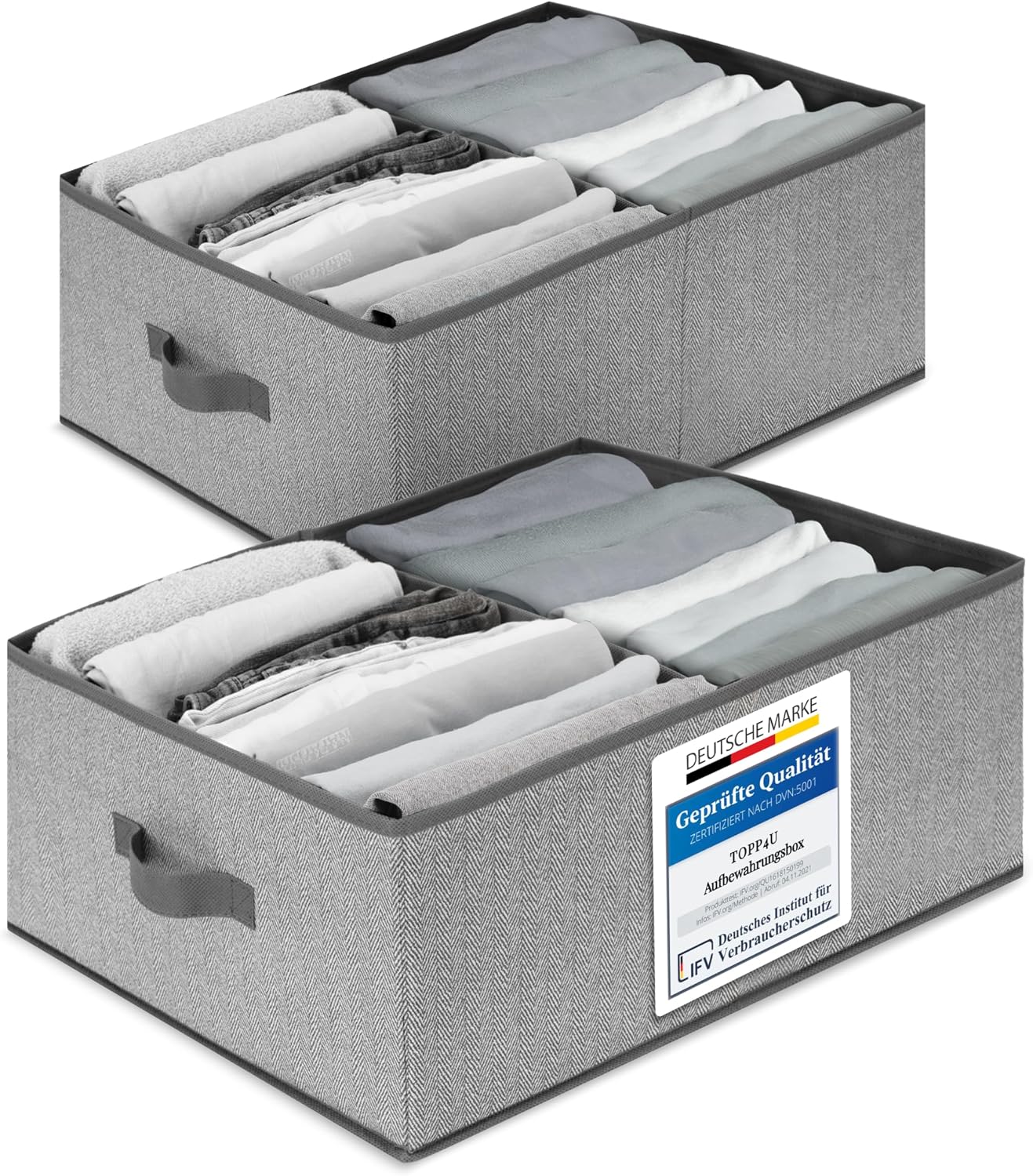 Aufbewahrungsboxen Stoff 3er Set 30×21×18 cm faltbar Organizer grau‑beige