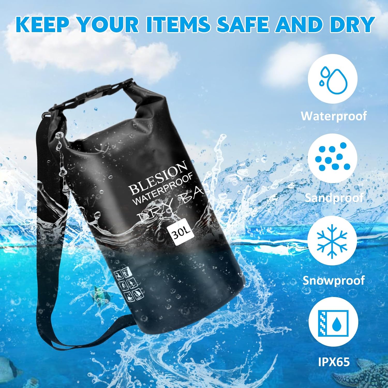 BLESION Dry Bag wasserdichte Tasche mit Schultergurt fuer Kajak Angeln Wan