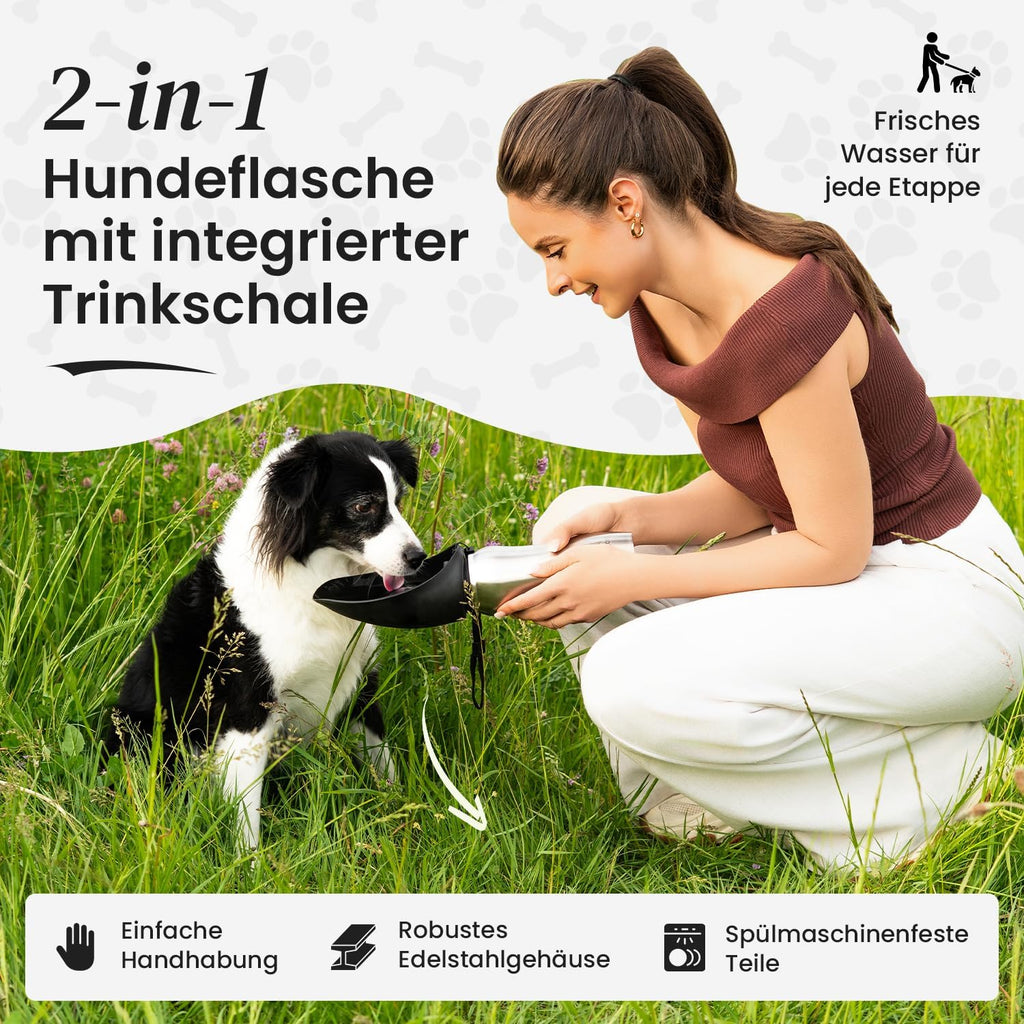 Hundetrinkflasche 700 ml Edelstahl auslaufsicher tragbar fuer unterwegs