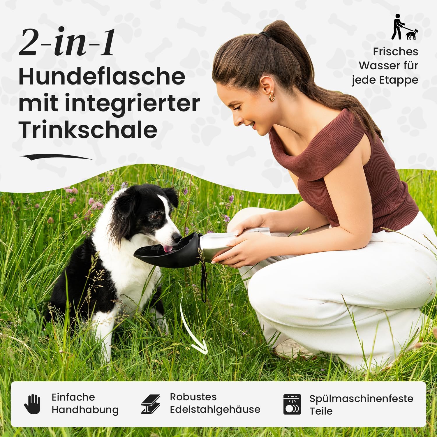 Hundetrinkflasche 700 ml Edelstahl auslaufsicher tragbar fuer unterwegs