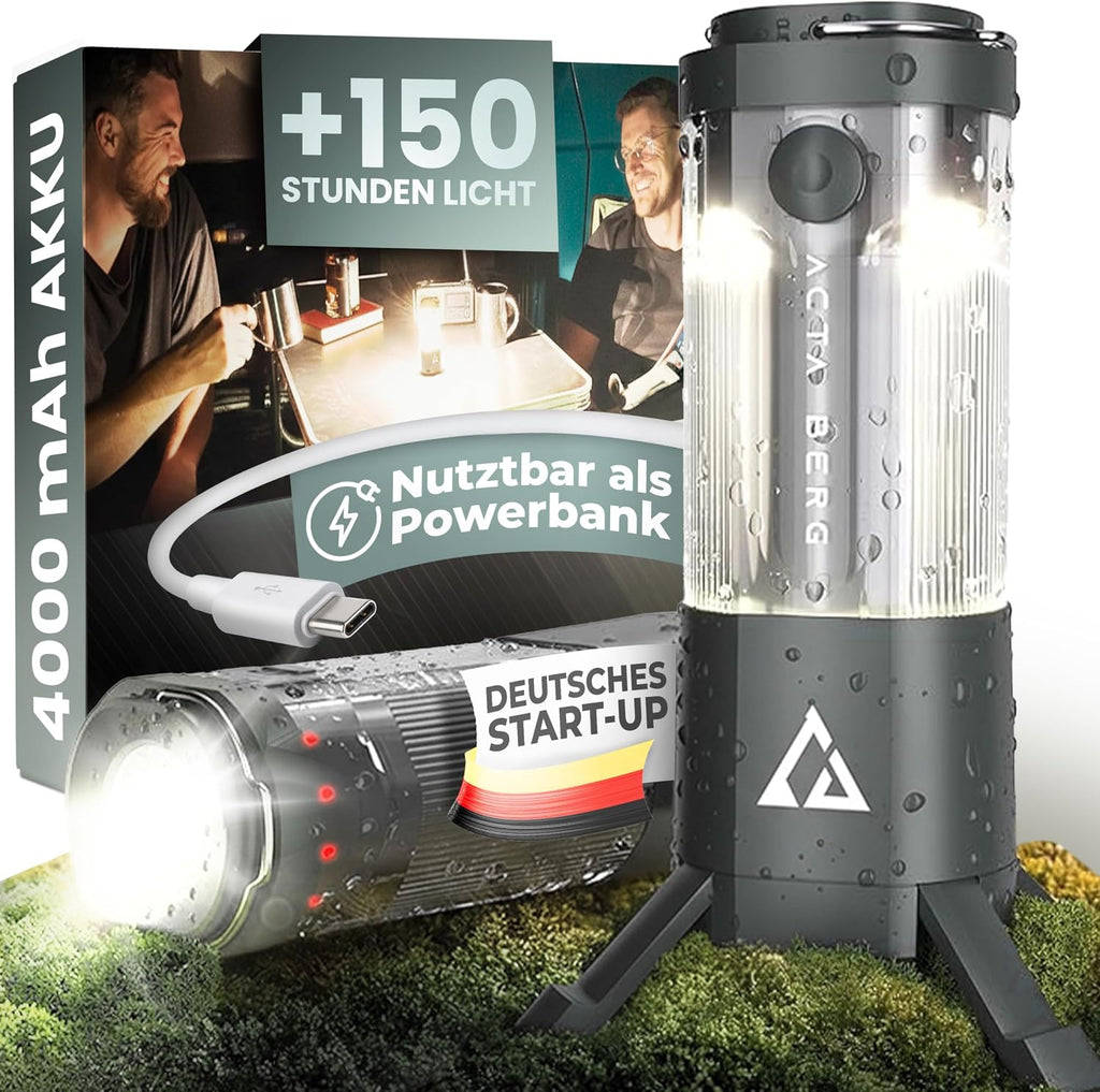 Acta Berg Campinglampe LED 450 Lumen, aufladbar USB-C, 4000 mAh Akku