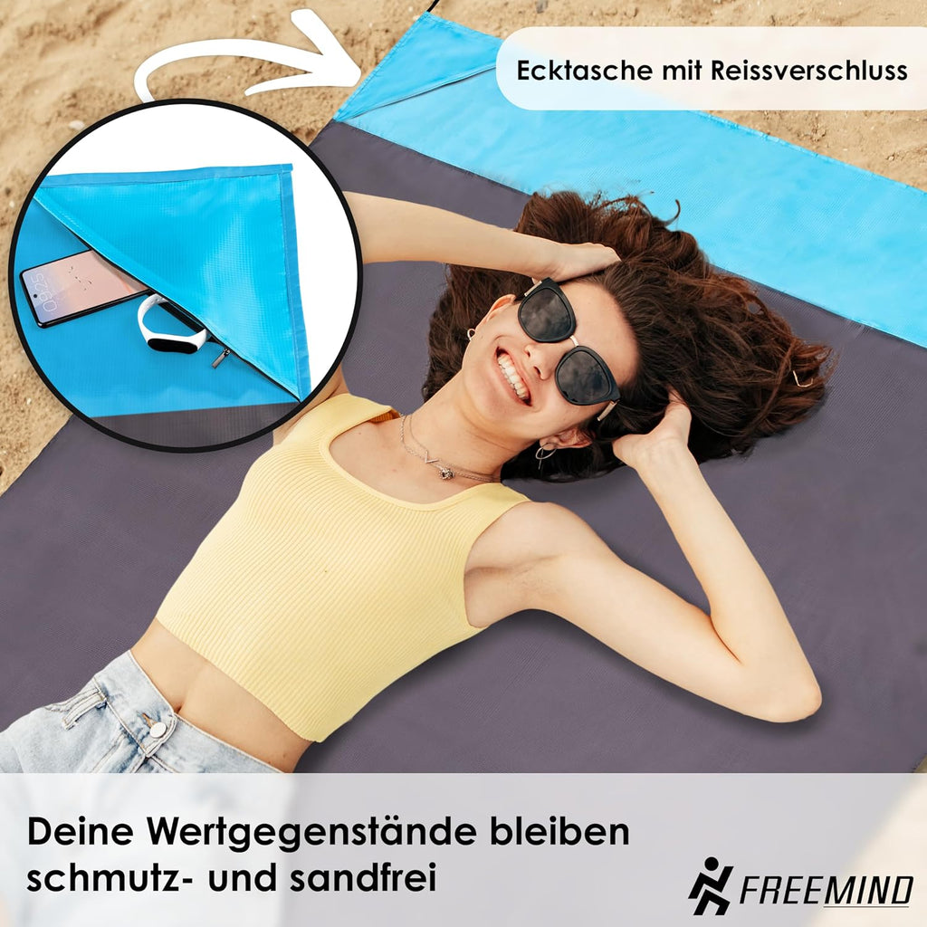 freemind Stranddecke 140x200 cm wasserabweisend sandfrei ultraleicht inkl. Herin
