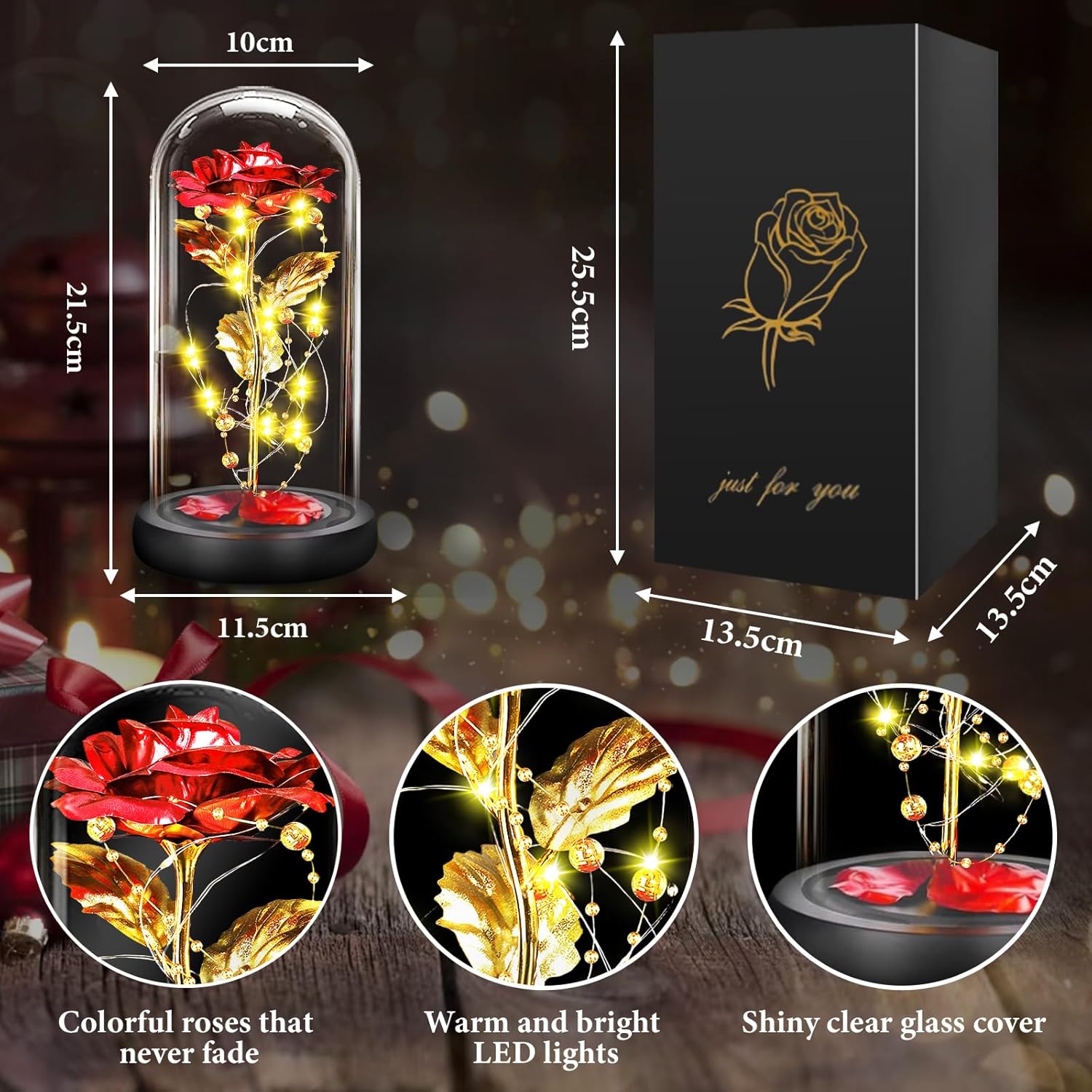 Ewige Rose im Glas Geschenk fuer Frau Freundin Hochzeitstag Dekoration