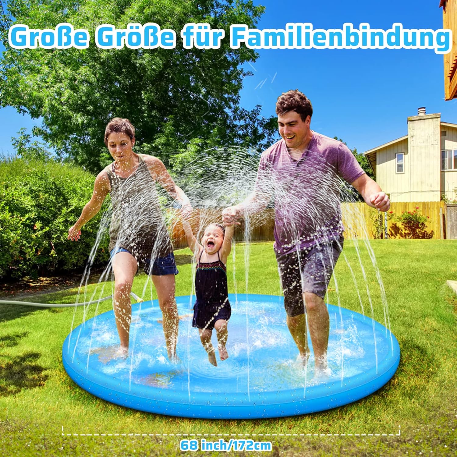 Anpro 170 cm Splash Pad Wasserspielmatte mit 15 Anti-Rutsch-Streifen