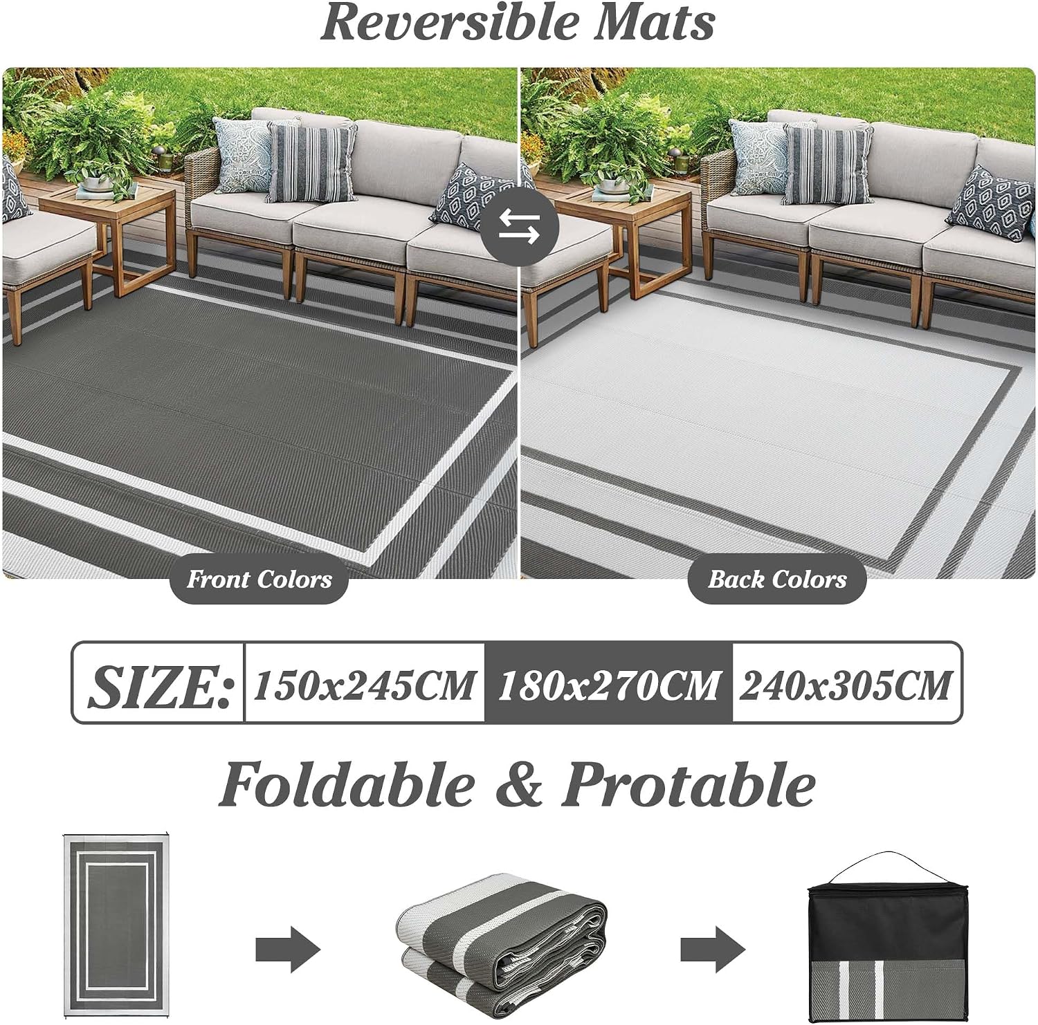 Outdoor Teppich 150x245 cm wasserfest, UV-bestaendig, leicht, reversibel fuer Balk