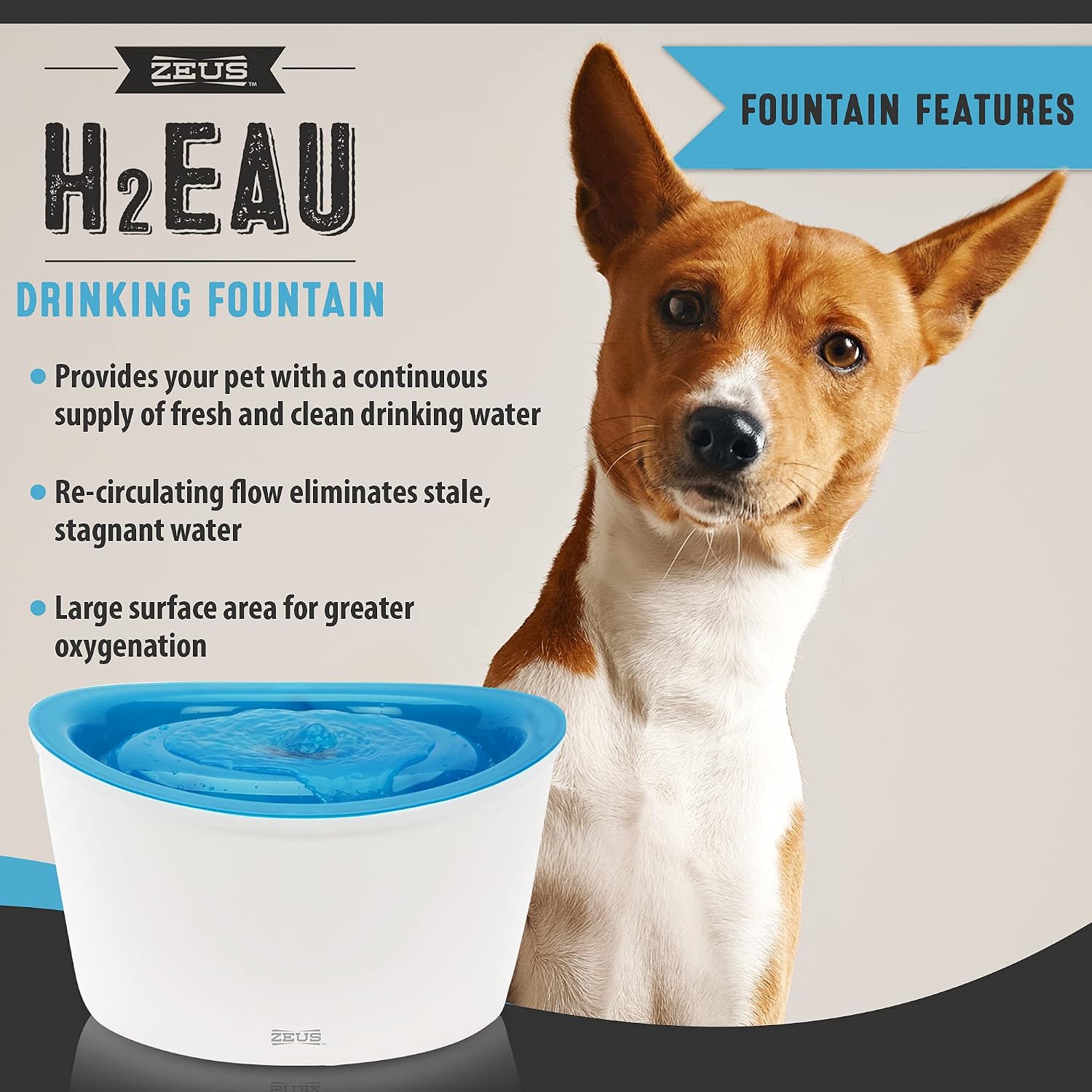 Zeus Hunde Trinkbrunnen 6L weiss blau mit elektrischer Zirkulation
