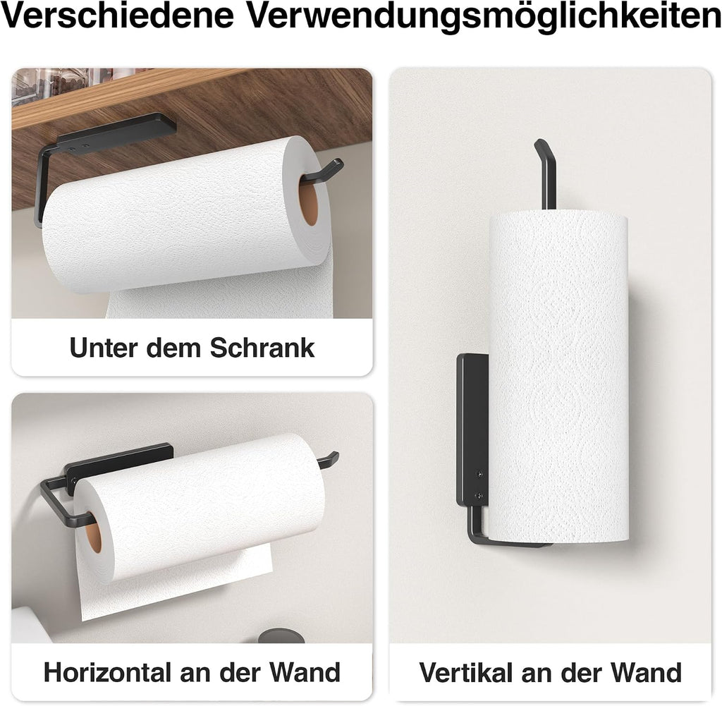 Niffgaff Kuechenrollenhalter selbstklebend 31 cm Aluminium schwarz ohne Bohren