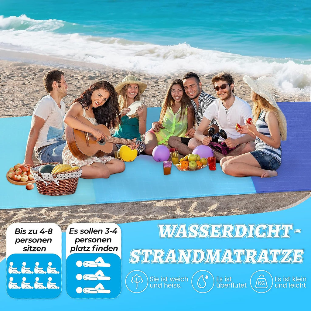 Sandfreie Stranddecke 210x200 cm wasserdicht ultraleicht XXL mit Tragetasche