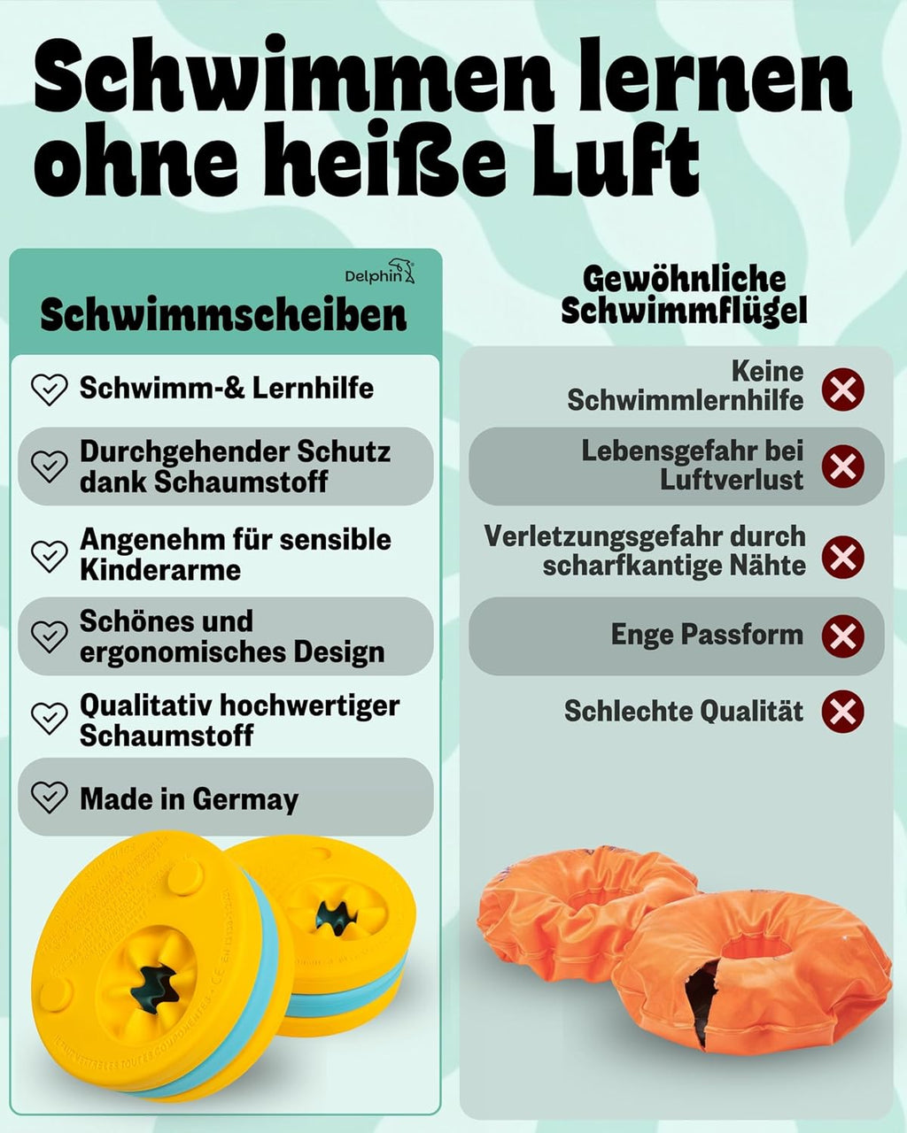 Schwimmlernhilfe Kinder 1-8 Jahre TUeV-geprueft mit Sportbeutel und Abzeichen