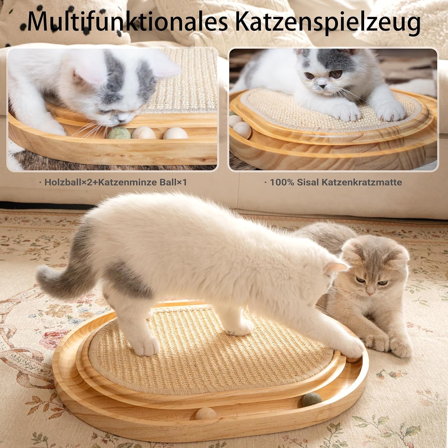 Katzen Kratzbrett Sisal 43x33cm Kratzmatte mit Spielzeug Catnip