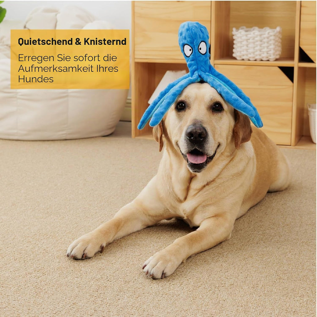 Hundespielzeug Krake Pluesch mit Quietschie und Crinkle fuer kleine und mittelgross