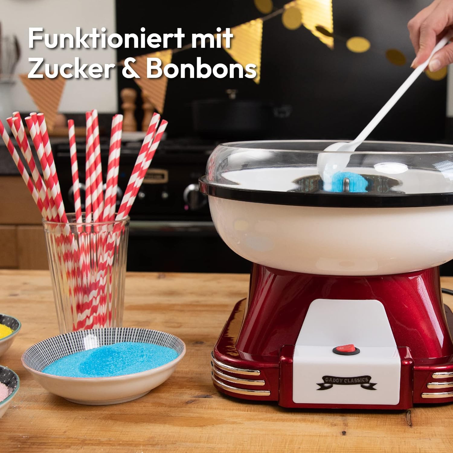 Gadgy Zuckerwattemaschine 500W Retro 22 cm Rot/Weiss fuer Zucker & Bonbons