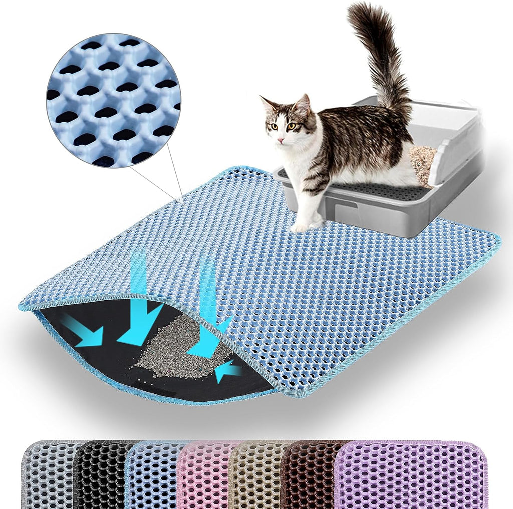 Katzenklo Matte 60×45 cm doppelschichtig wasserdicht Bienenwaben Blau