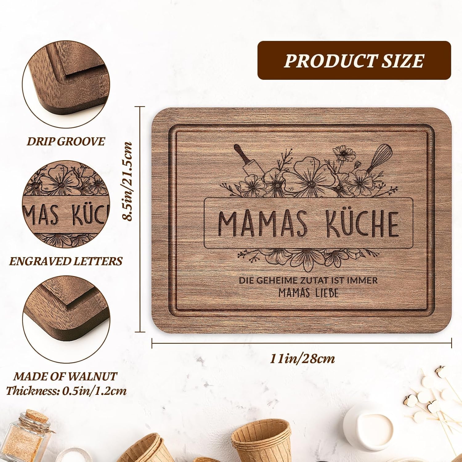 Schneidebrett Walnuss mit Saftrille Muttertagsgeschenk fuer Mama