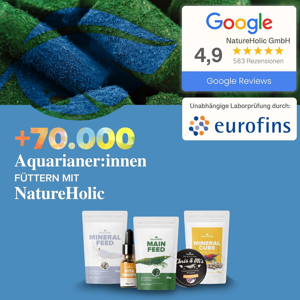 NatureHolic Garnelenfutter Mainfeed 30g - Fischmehlfrei, Panzeraufbau