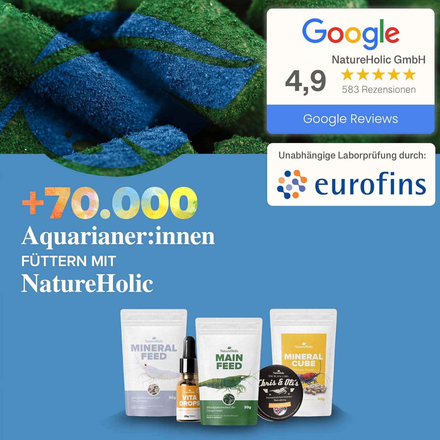 NatureHolic Garnelenfutter Mainfeed 30g - Fischmehlfrei, Panzeraufbau