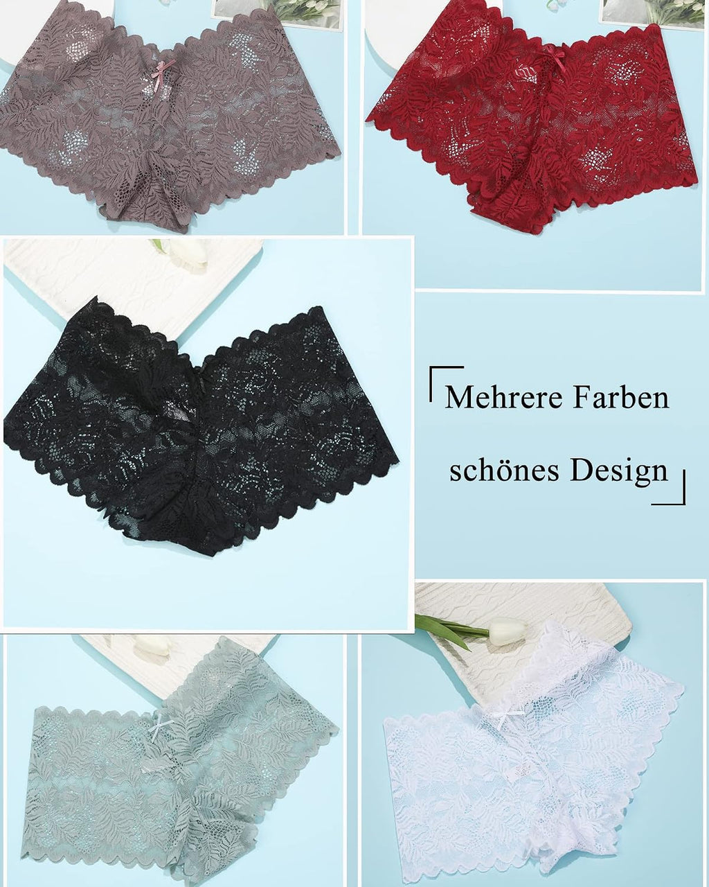 FINETOO Damen Hipster Slip Spitze 5er Pack Gr. S-XXL sexy bequem