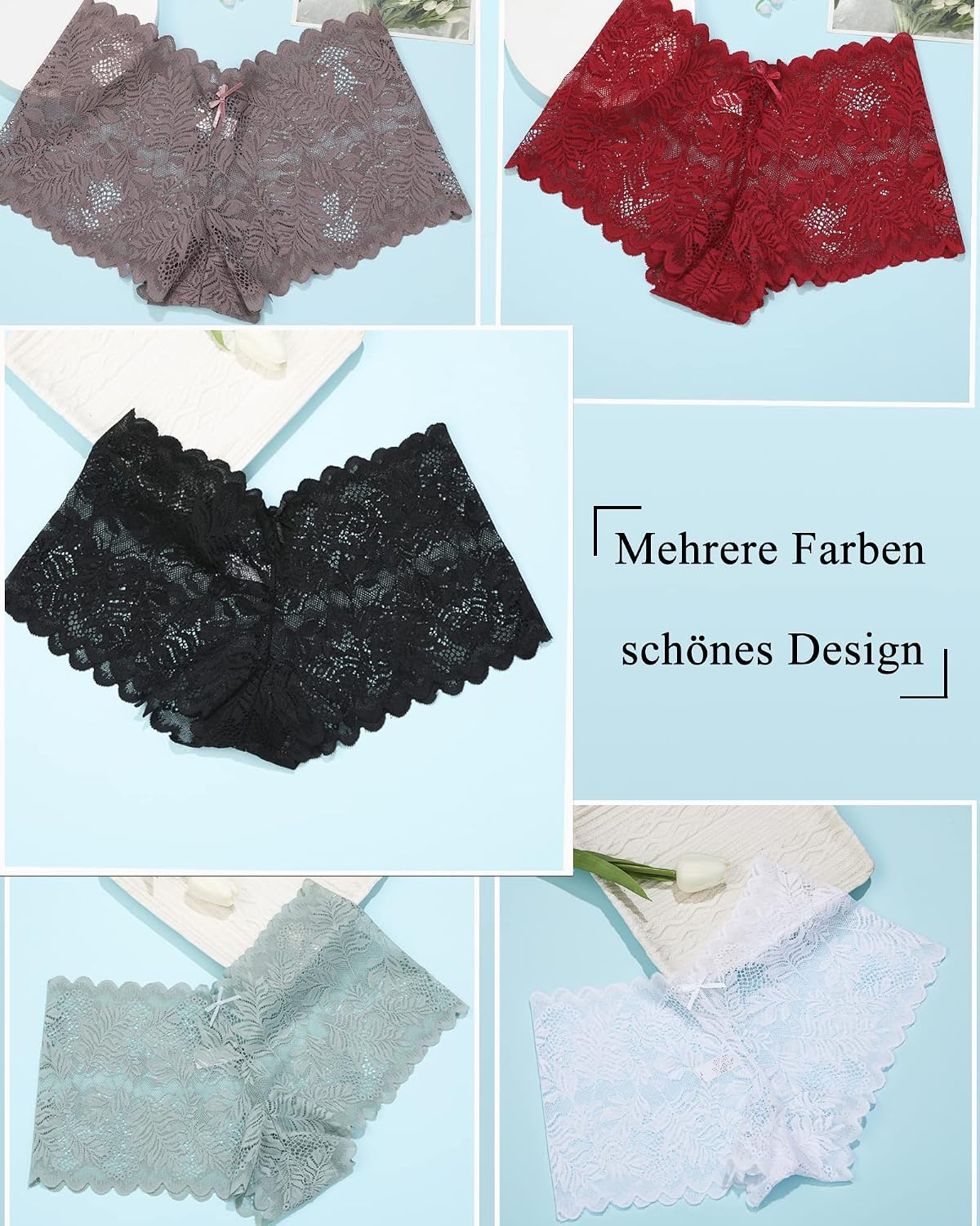 FINETOO Damen Hipster Slip Spitze 5er Pack Gr. S-XXL sexy bequem