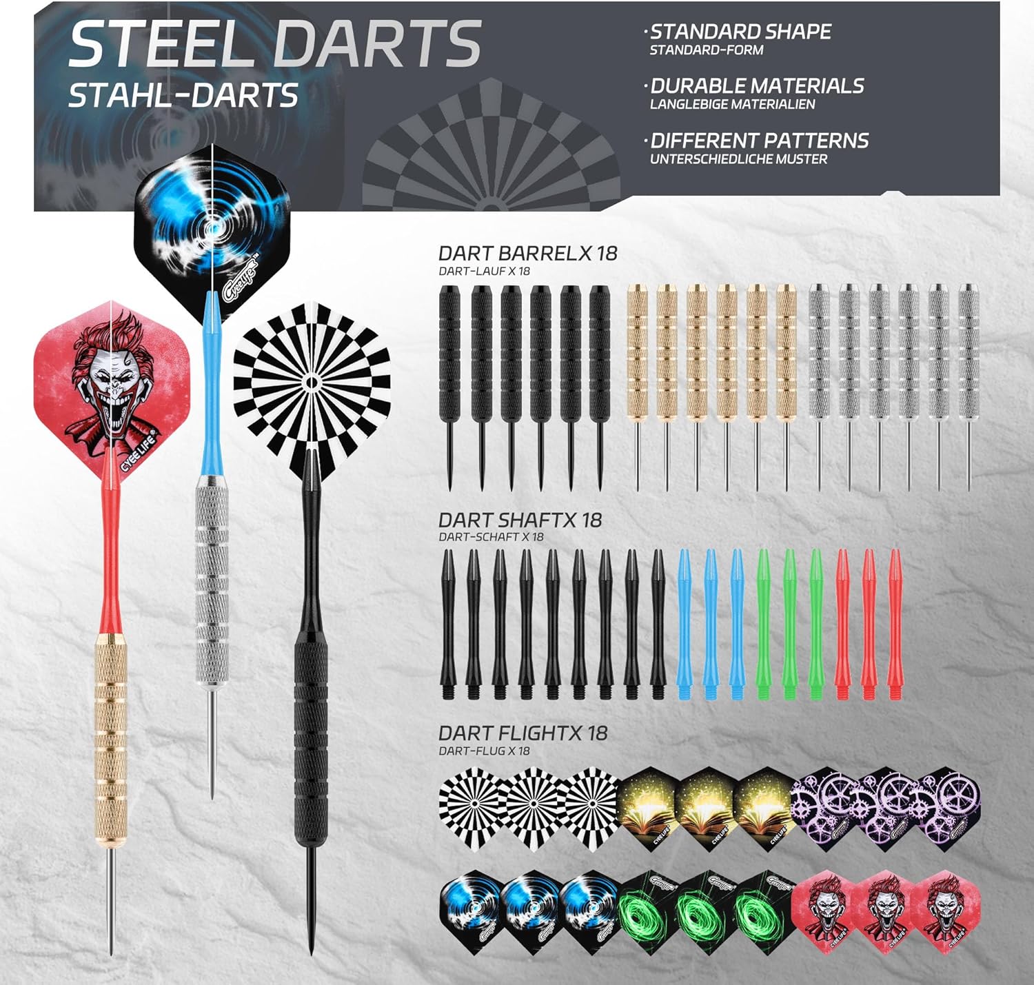 Cyeelife Steeldarts Set 18 g Metallspitze Profi Dartpfeile Anfaenger