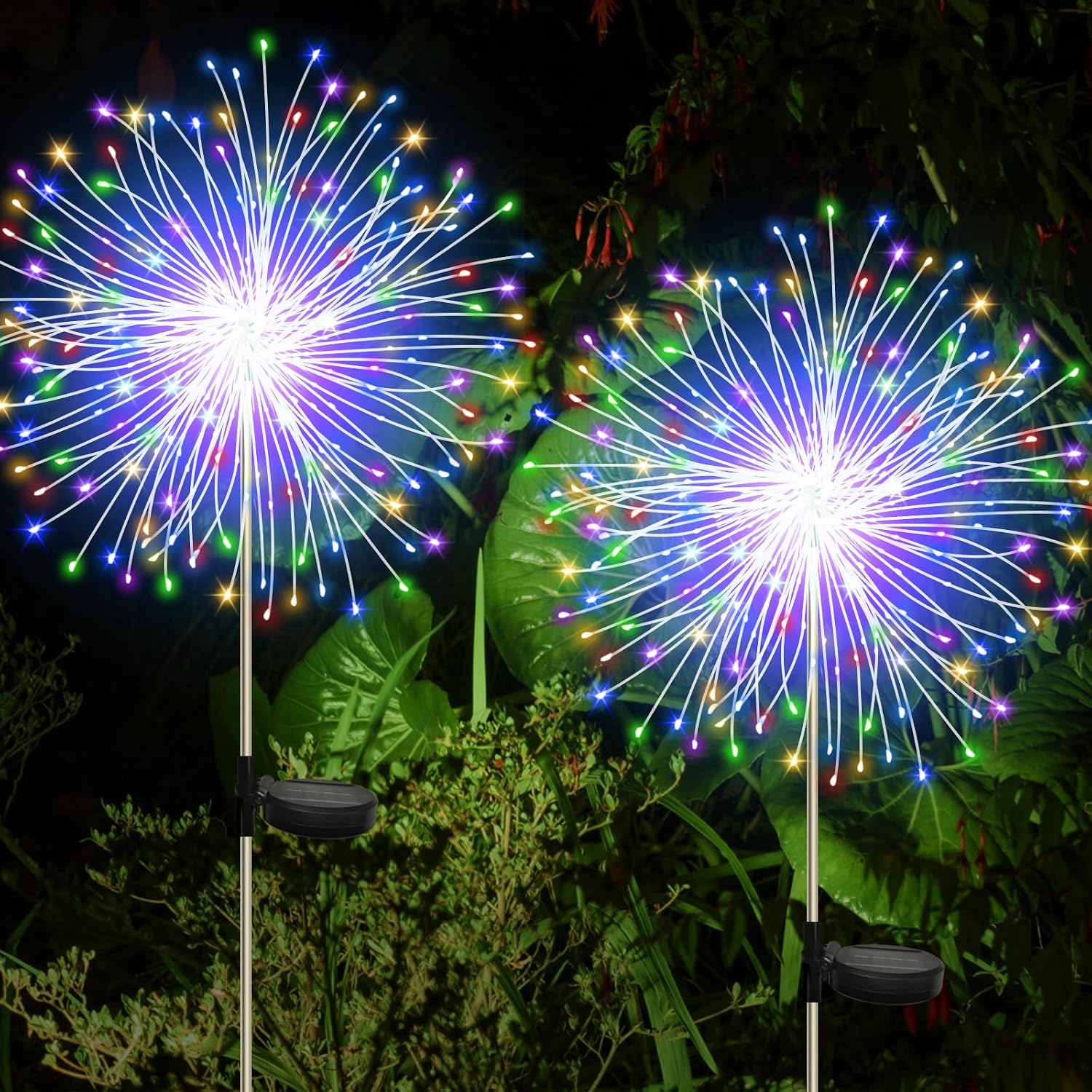 CNMTCCO Solar Gartenlichter 2er Set 120 LED Feuerwerk-Effekt Warmweiss