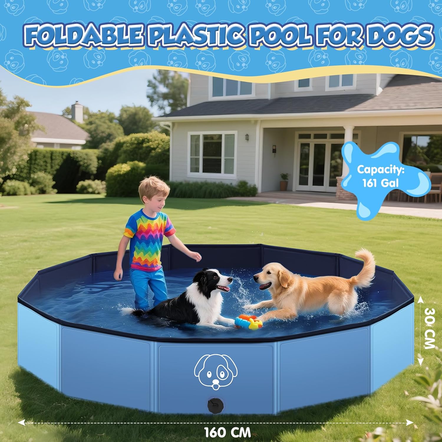 Hundepool faltbar PVC 120 x 30 cm Anti-Rutsch Planschbecken 20cm-30cm