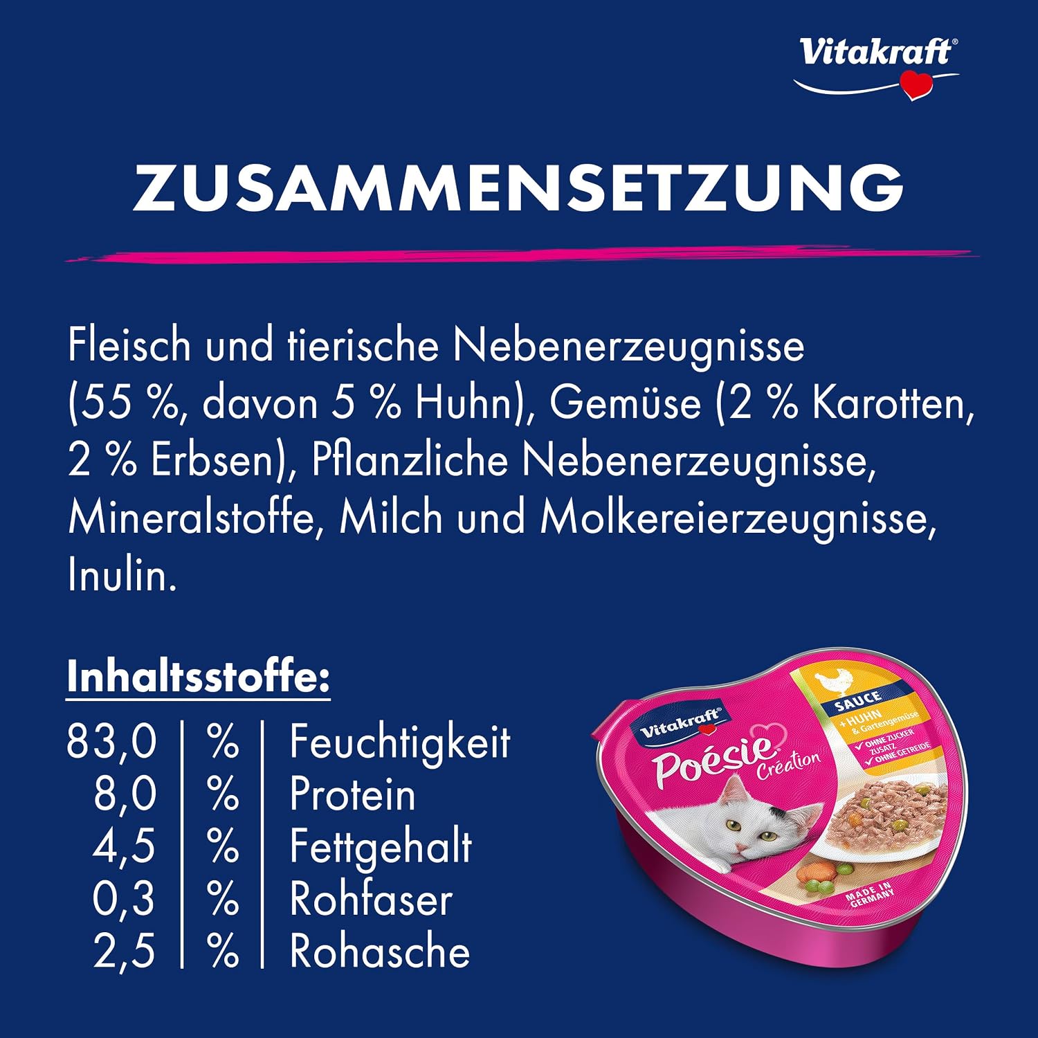 Vitakraft Poésie Création Katzen Nassfutter Sauce Huhn mit Gartengemuese 15x85g