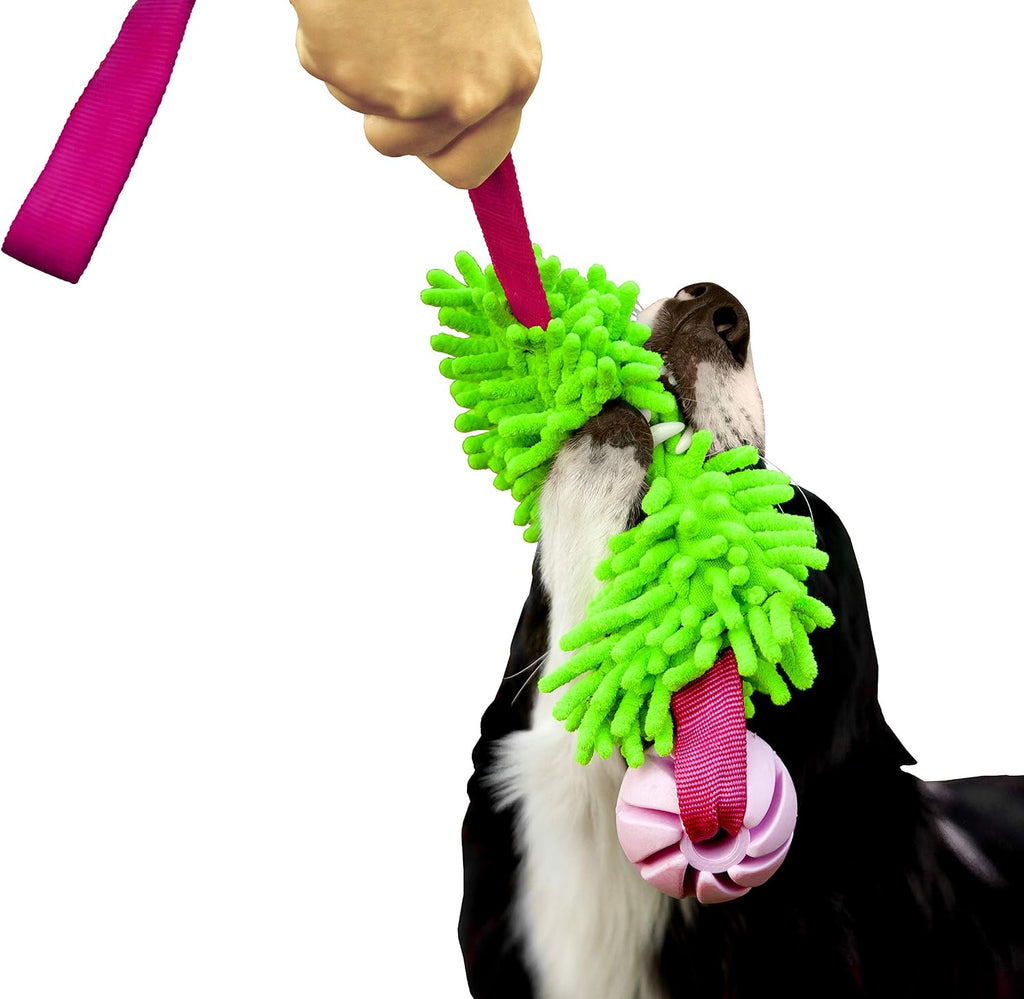 Dingo Mop Bungee Hundespielzeug Gruen Mikrofaser Vanille Duft Tauzieh Ball