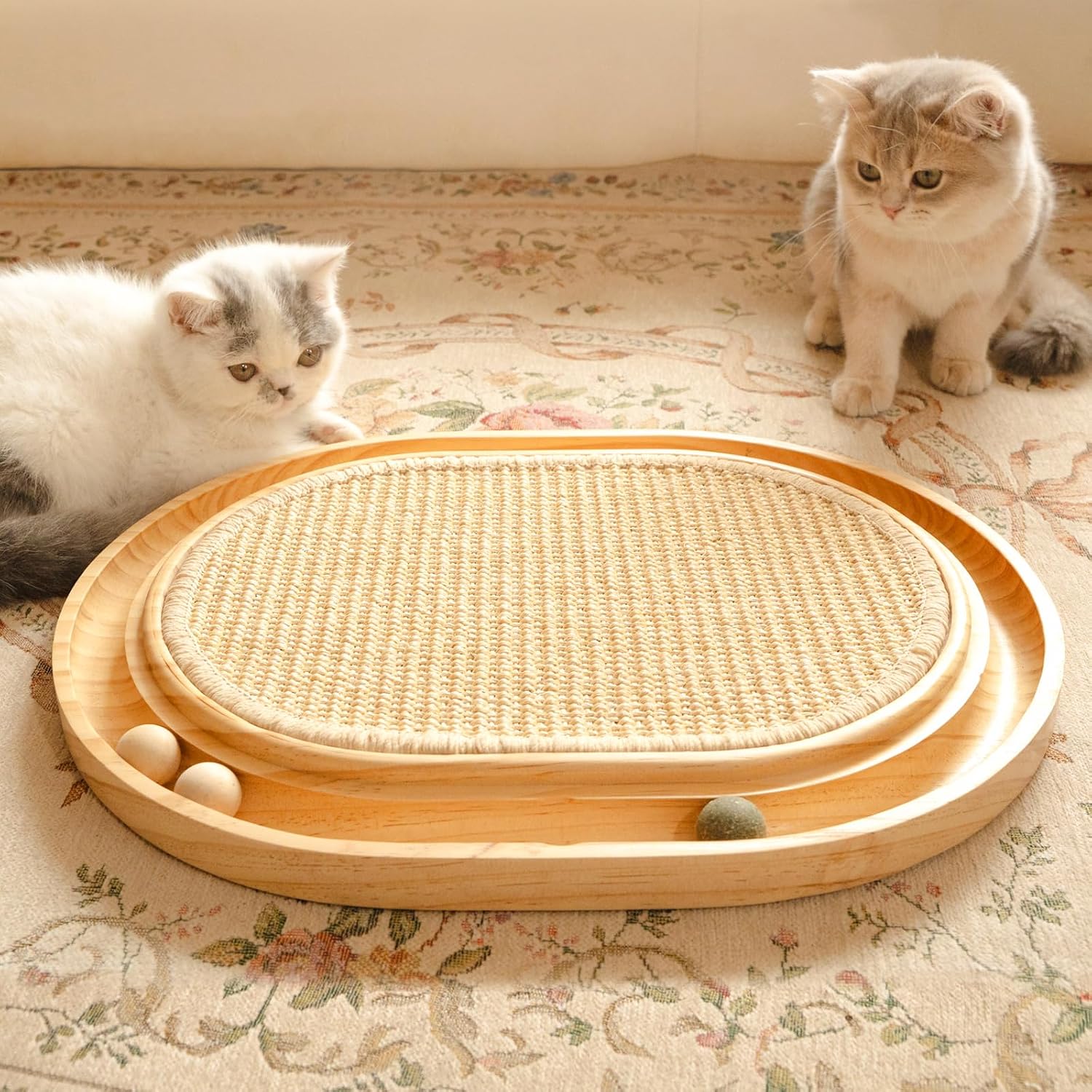 Katzen Kratzbrett Sisal 43x33cm Kratzmatte mit Spielzeug Catnip