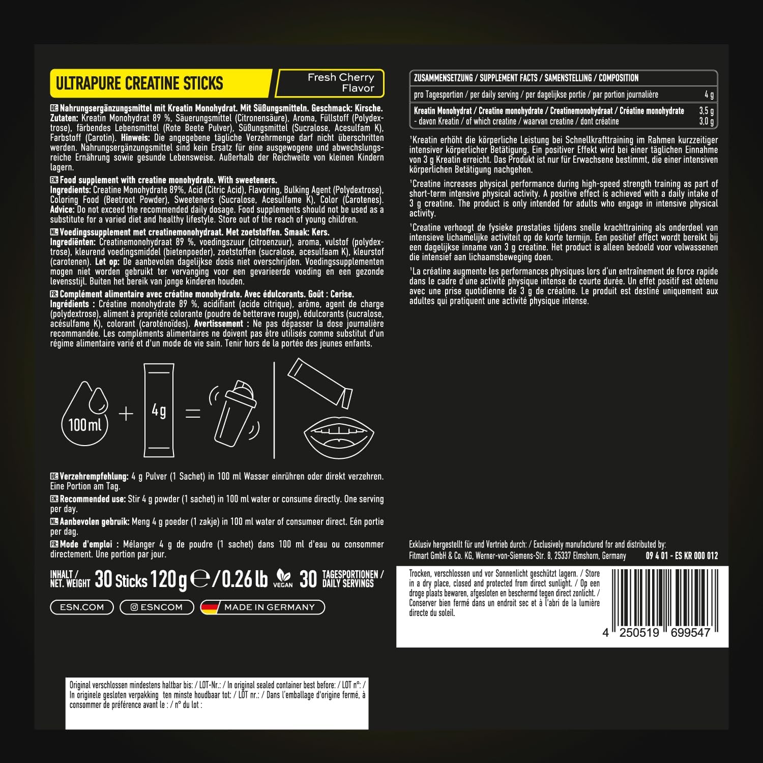 ESN Ultrapure Creatine Monohydrate Sticks 30 Portionen verschiedene Sorten