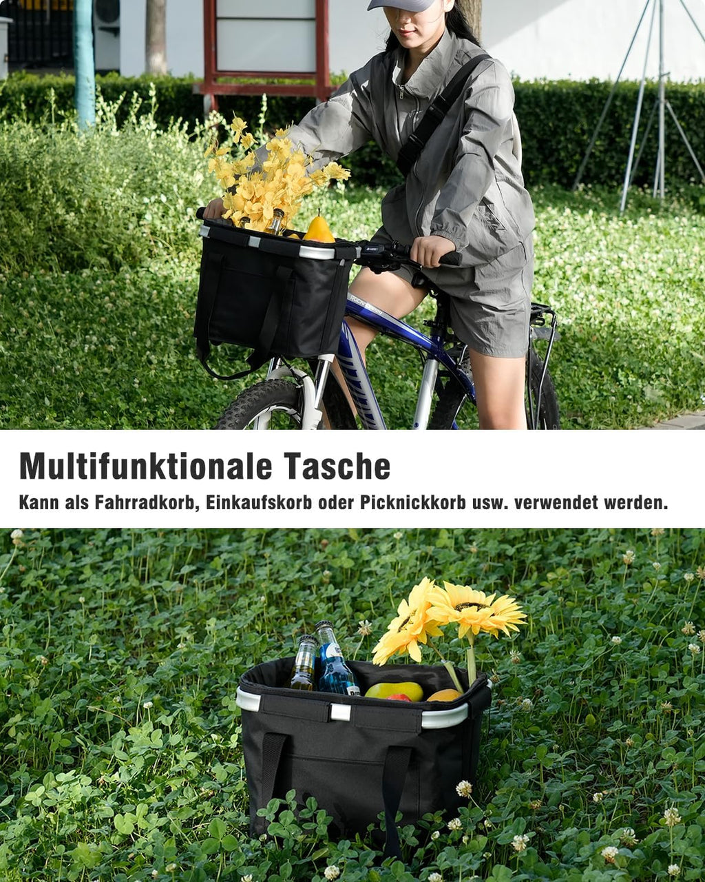 Diurwur Fahrradkorb vorne abnehmbar faltbar wasserfest klein Lenkerkorb