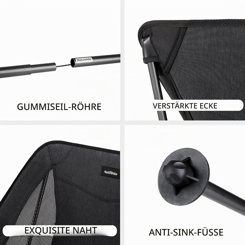 Naturehike Campingstuhl Ultraleicht klappbar bis, Schwarz