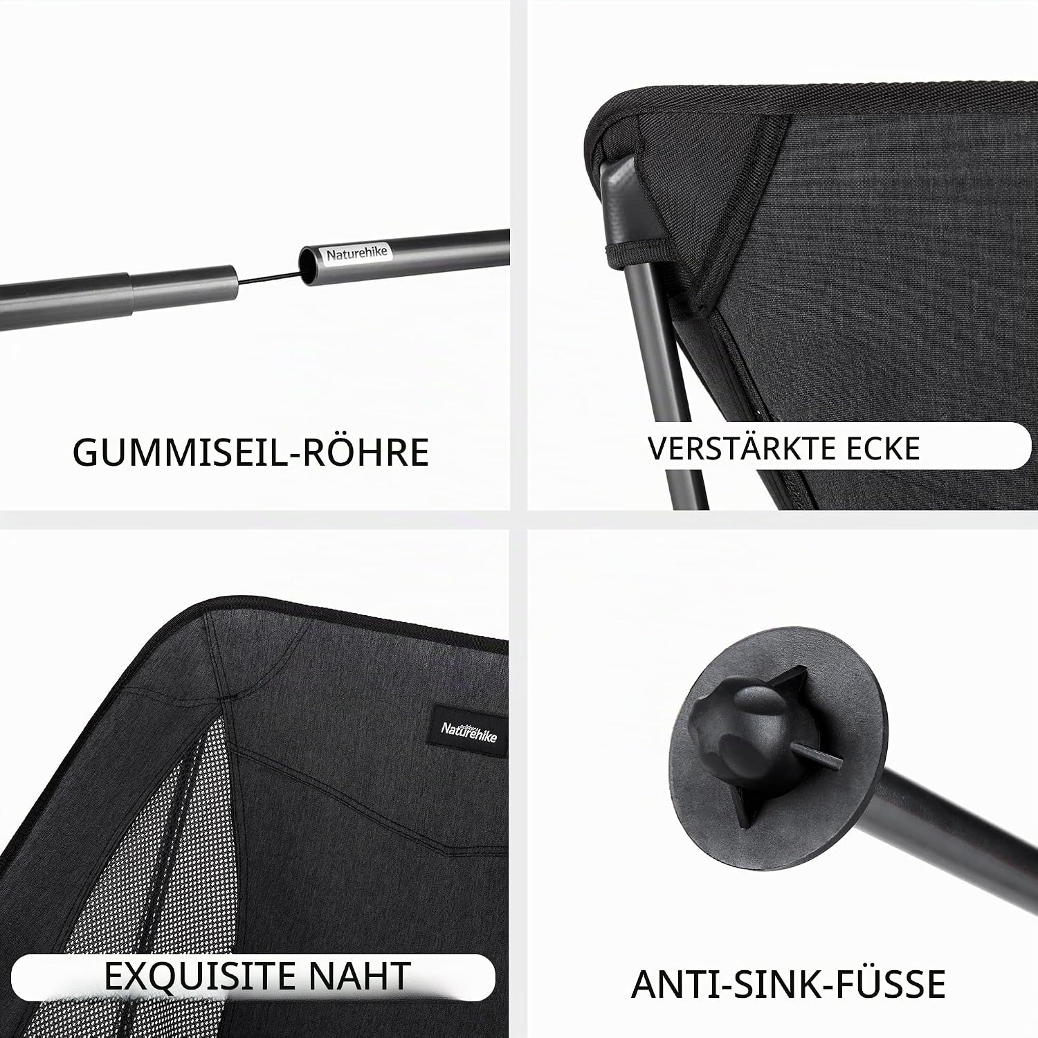 Naturehike Campingstuhl Ultraleicht klappbar bis, Schwarz