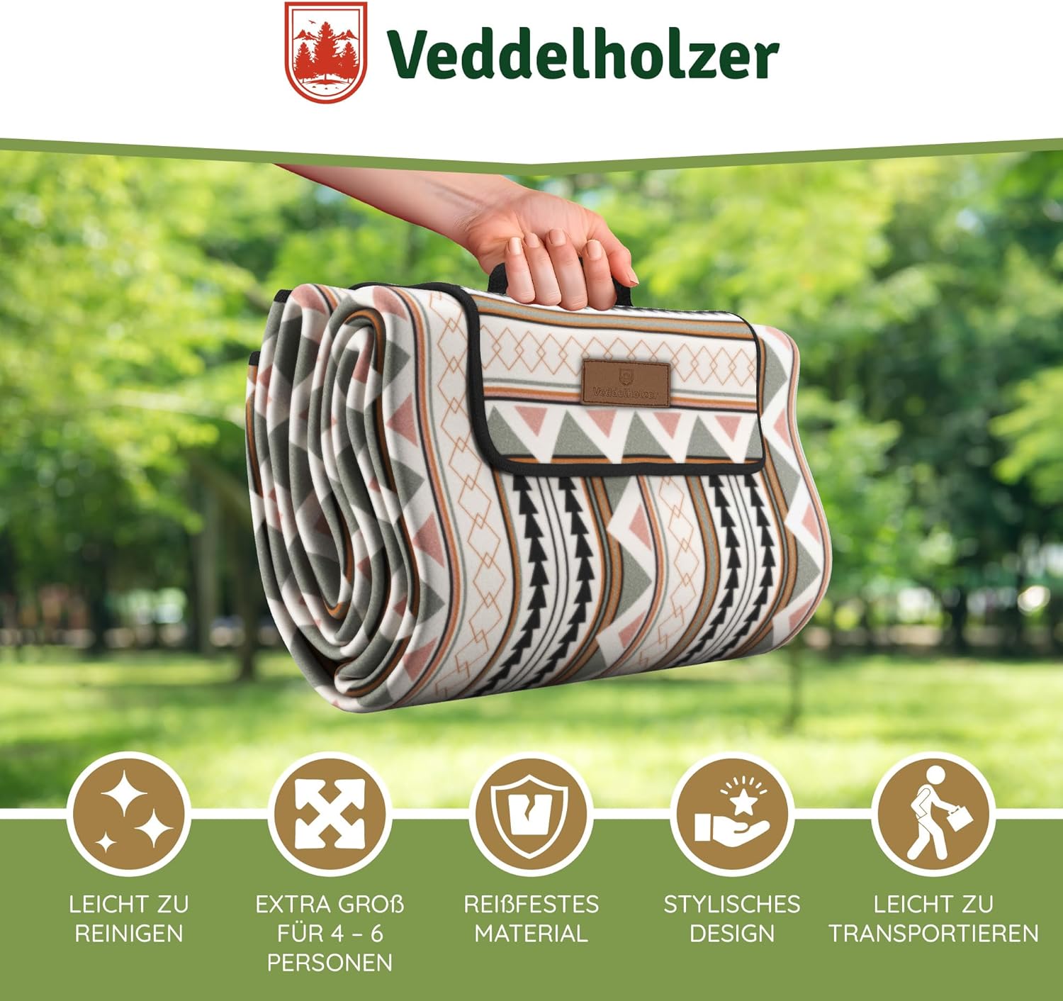 Veddelholzer Stranddecke 200x200 cm wasserdicht sandfest XXL isoliert gepolstert