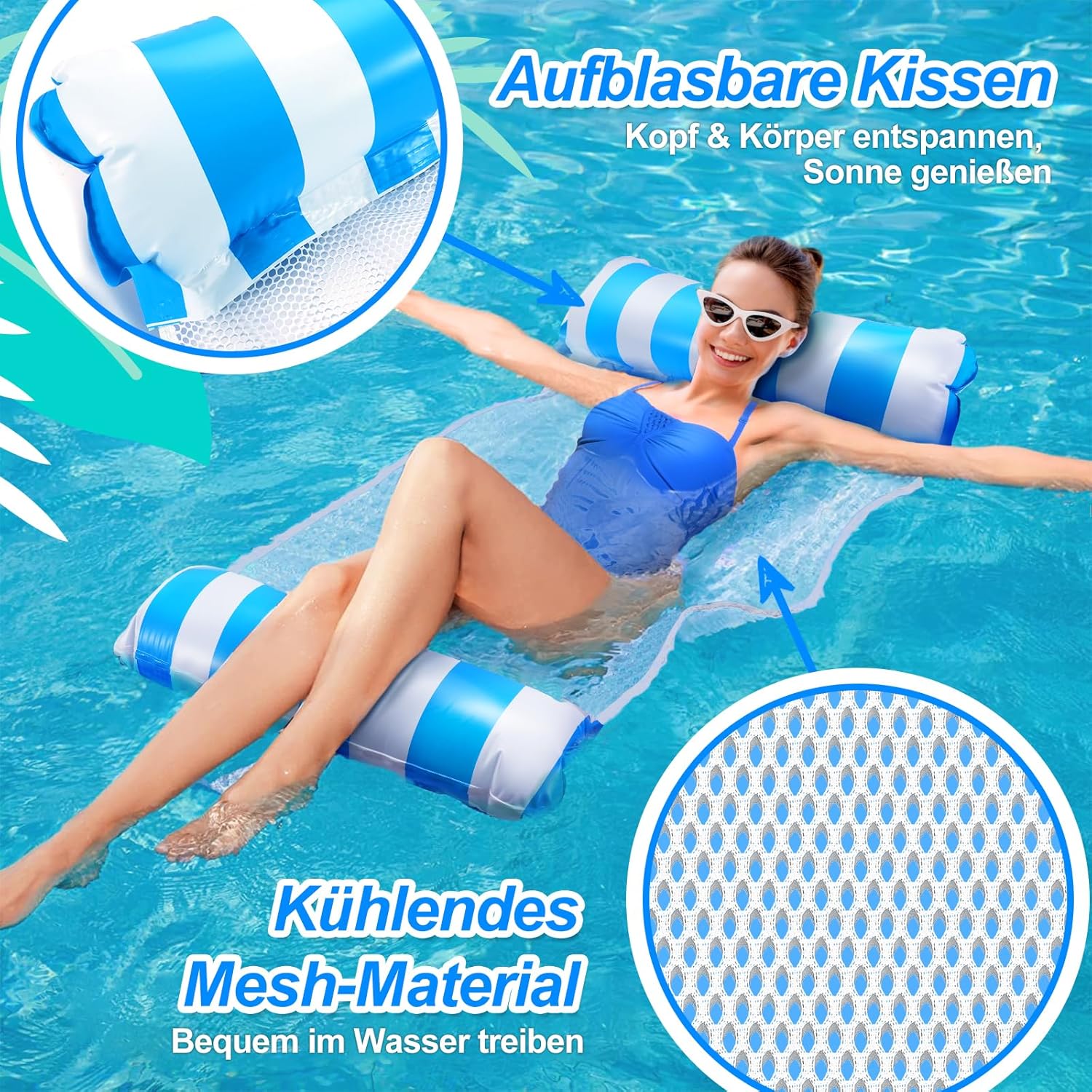Dusor aufblasbare XL Pool-Luftmatratze Haengematte 2er Set fuer Erwachsene & Kinde