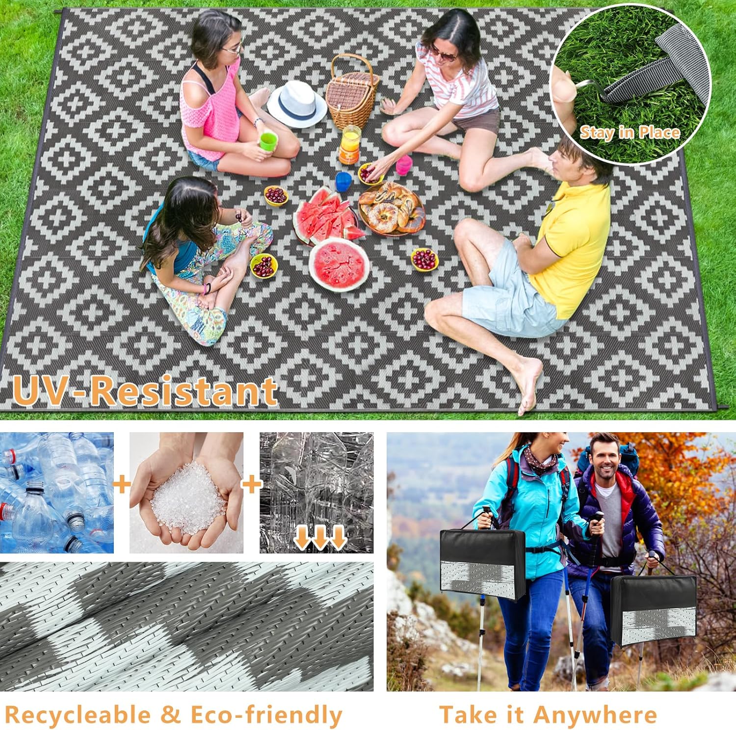 Homcomodar Outdoor Teppich 180x270 cm wetterfest reversibel UV-bestaendig
