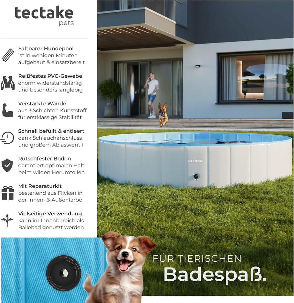 tectake Hundepool faltbar 120cm-160cm Ø, Planschbecken Baellebad fuer Hunde