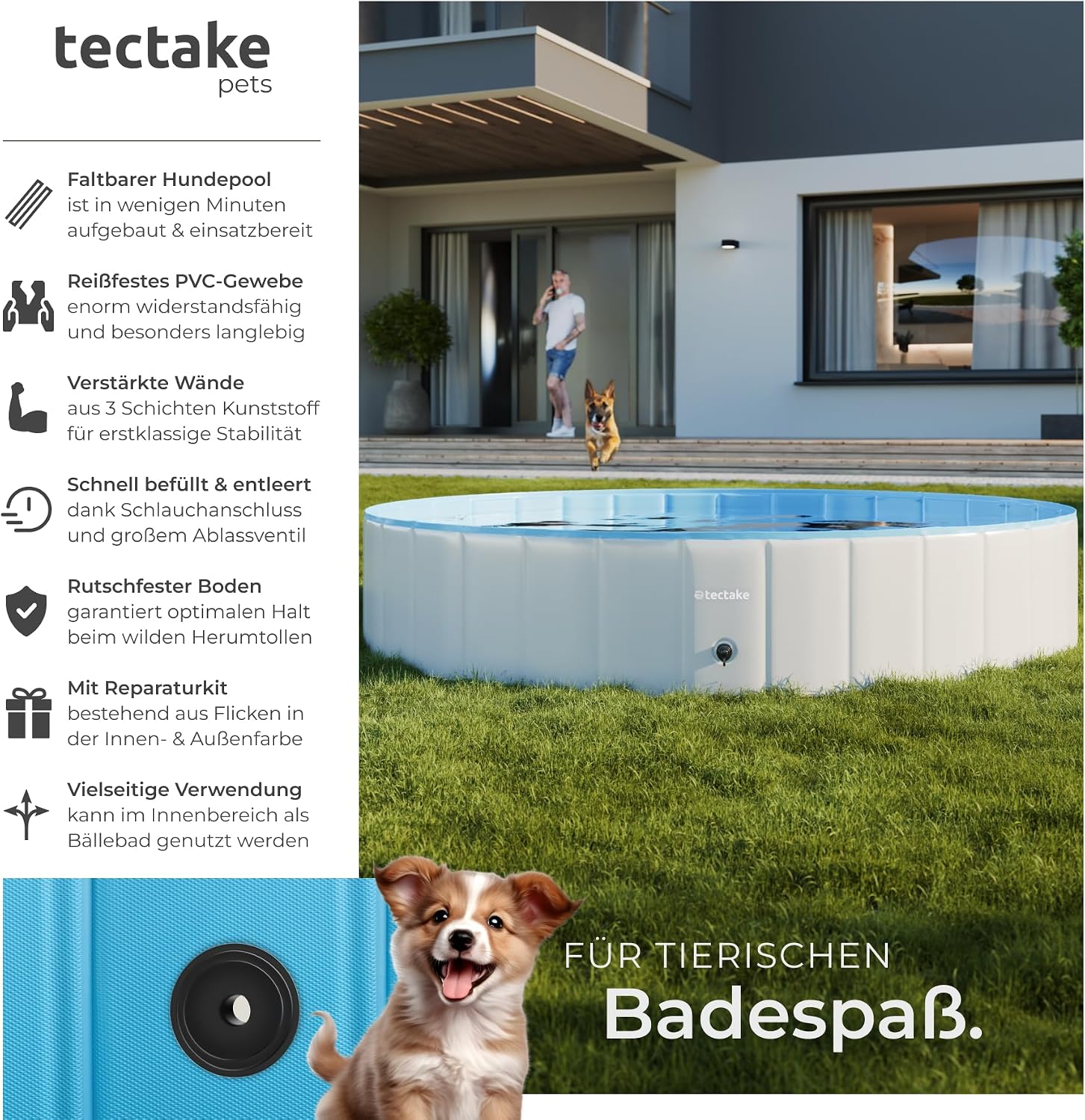 tectake Hundepool faltbar 120cm-160cm Ø, Planschbecken Baellebad fuer Hunde