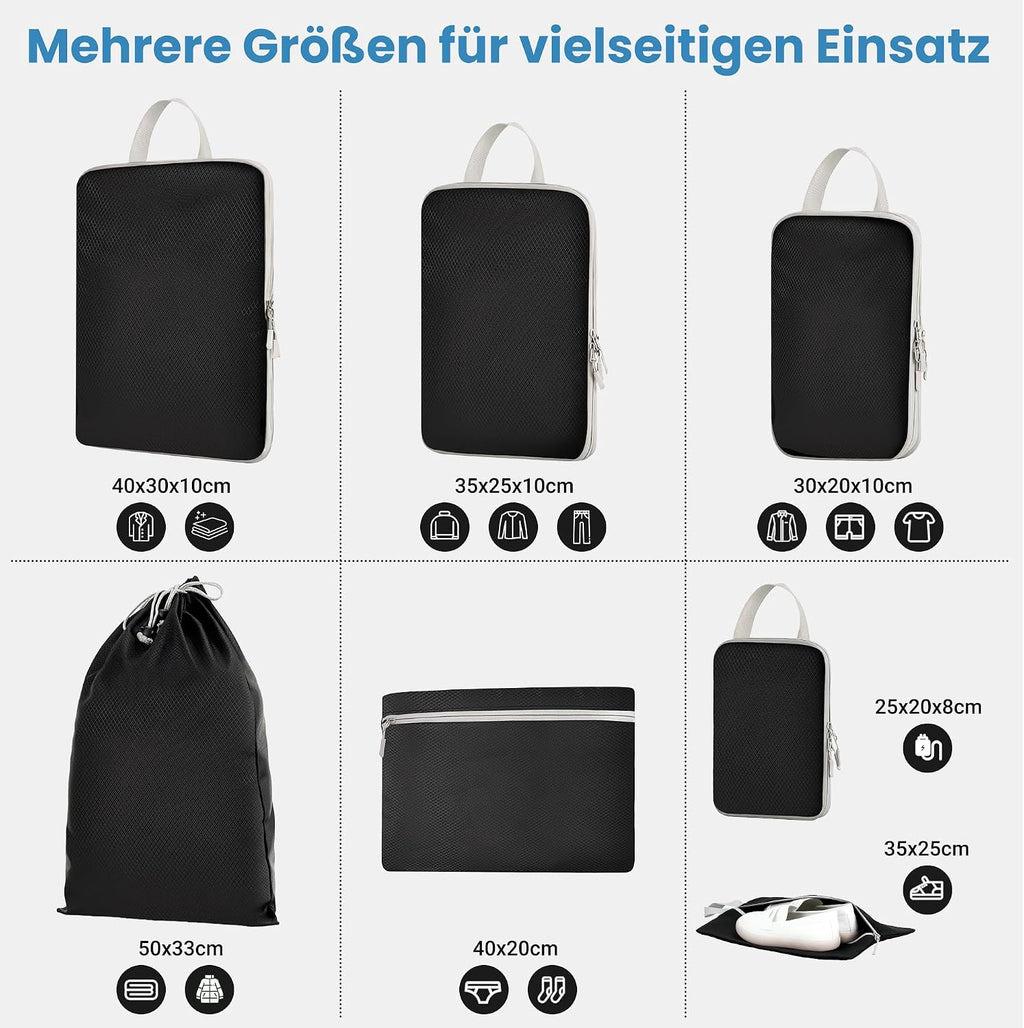 7er Kompressions Packing Cubes Reise Koffer Organizer Set - Packwuerfel