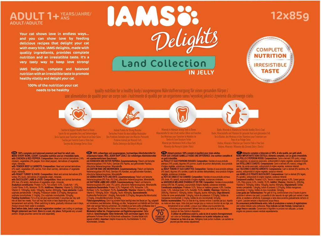 IAMS Delights Land Collection Katzenfutter Nass 12x85g Verschiedene Fleis