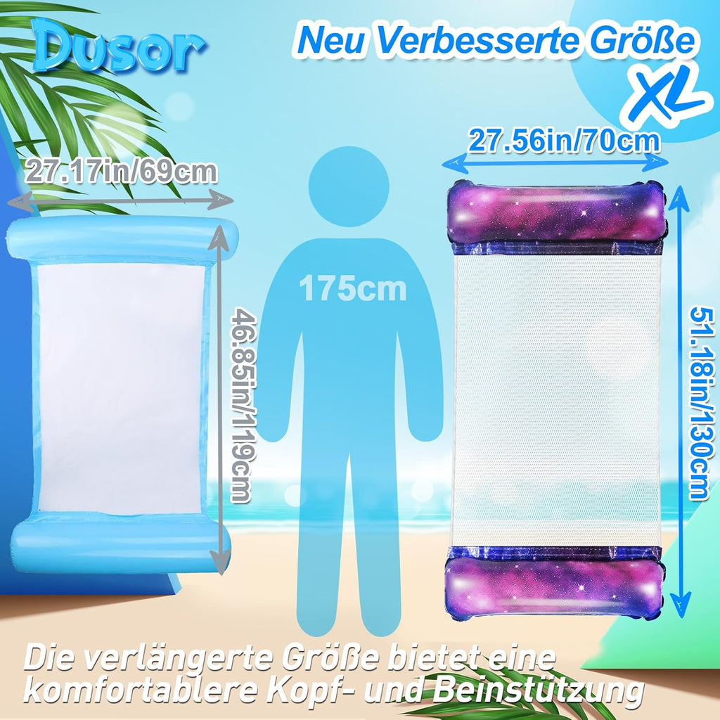 Dusor aufblasbare XL Pool-Luftmatratze Haengematte 2er Set fuer Erwachsene & Kinde