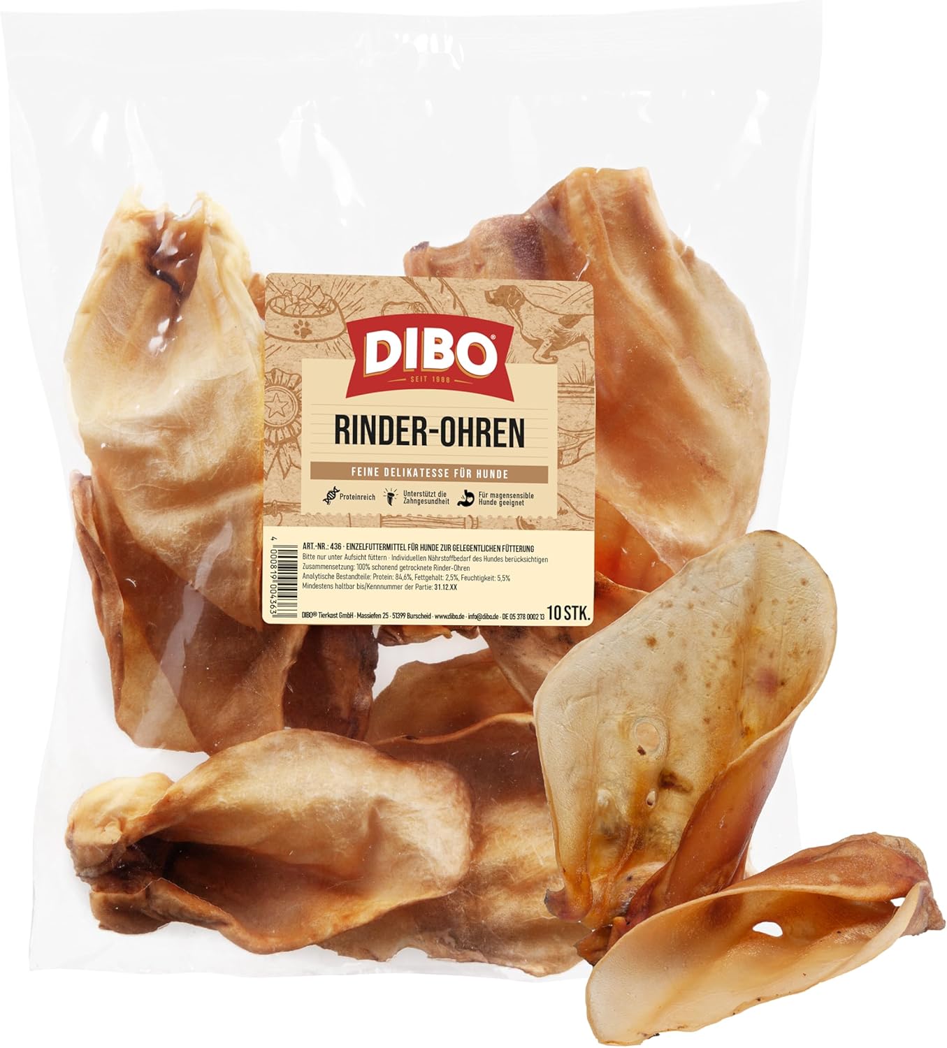 DIBO Rinderohren 10er Beutel Hundesnack Naturkauartikel ohne Zusaetze