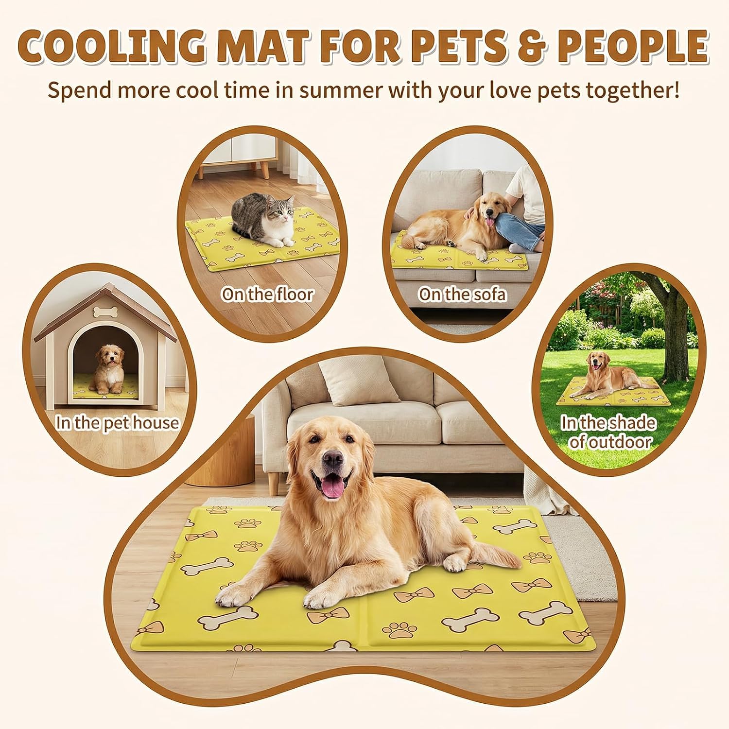 Qoosea Kuehlmatte fuer Hunde Katzen 50x65 cm selbstkuehlend faltbar Gel