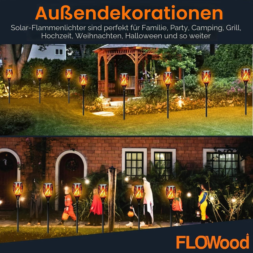 FLOWood Solar-Gartenfackeln 2er Set 110 cm, 96 LED, IP65, flackernd